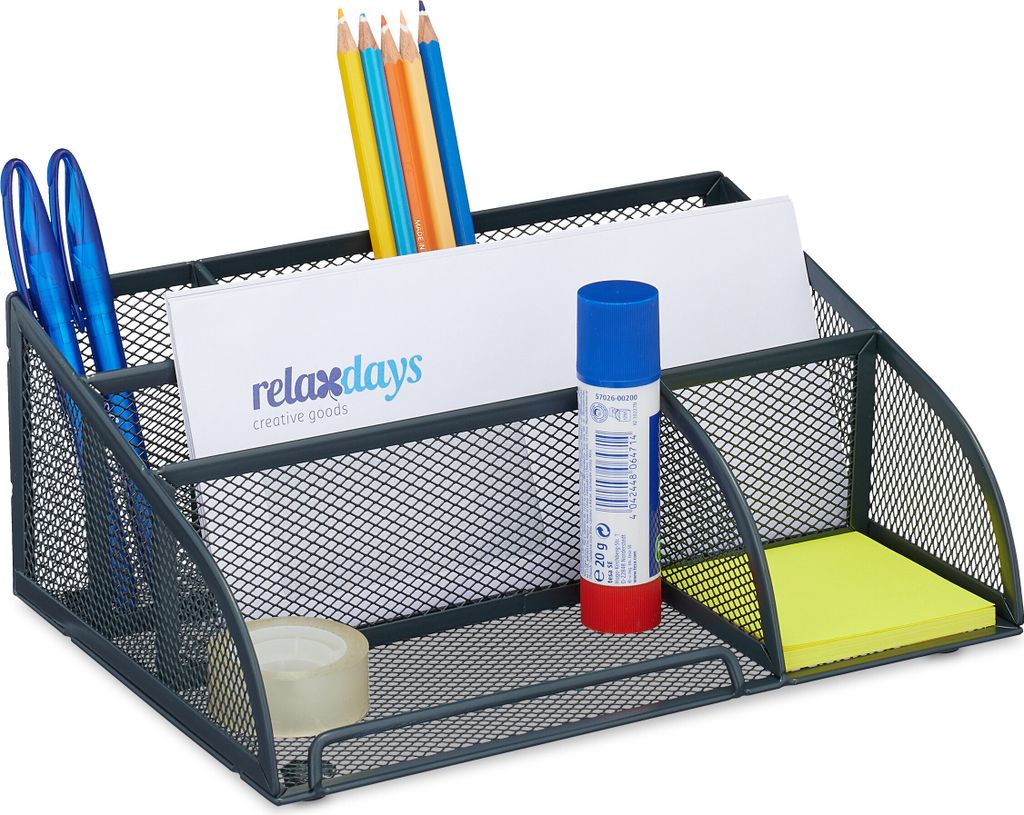 Relaxdays Schreibtisch Organizer, 5 Fächer, Mesh Design, Metall, HBT: 10,5x25,5x17 cm, Utensilienbox für Büro, anthrazit