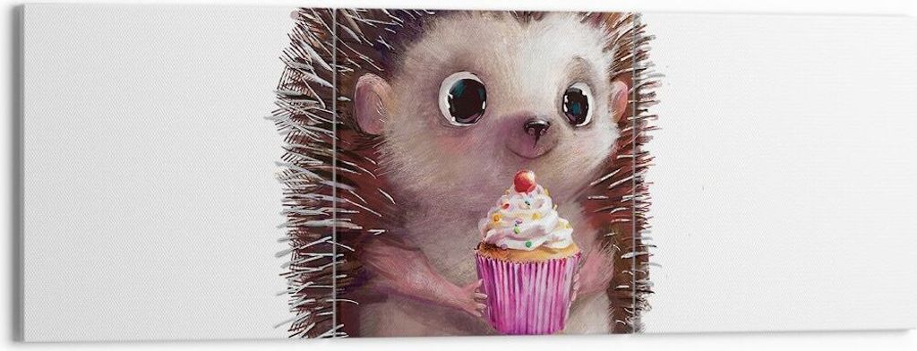 Bild auf Leinwand - Leinwandbild - 3 Teile - Igel Cupcake Kinder - 150x50cm - Wand Bild - Wanddeko - Wandbilder - Leinwanddruck - Bilder - Wanddeko...