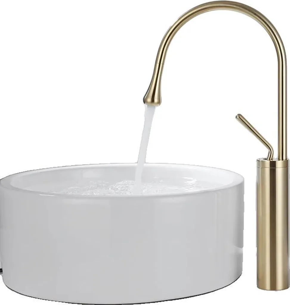 Mitigeur lavabo design en laiton massif, finition or brillant poli
