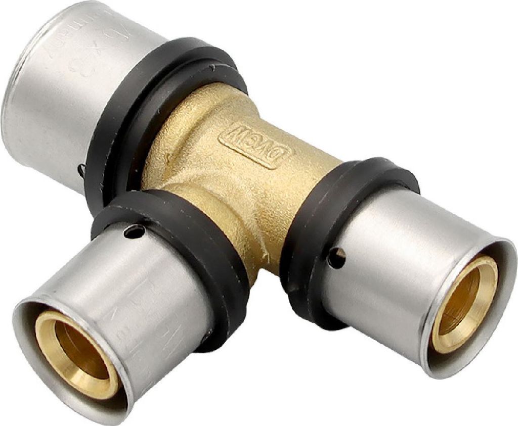 Pressfitting T-Stück 26x3 20x2 20x2 mm TH Kontur Alu-Verbundrohr