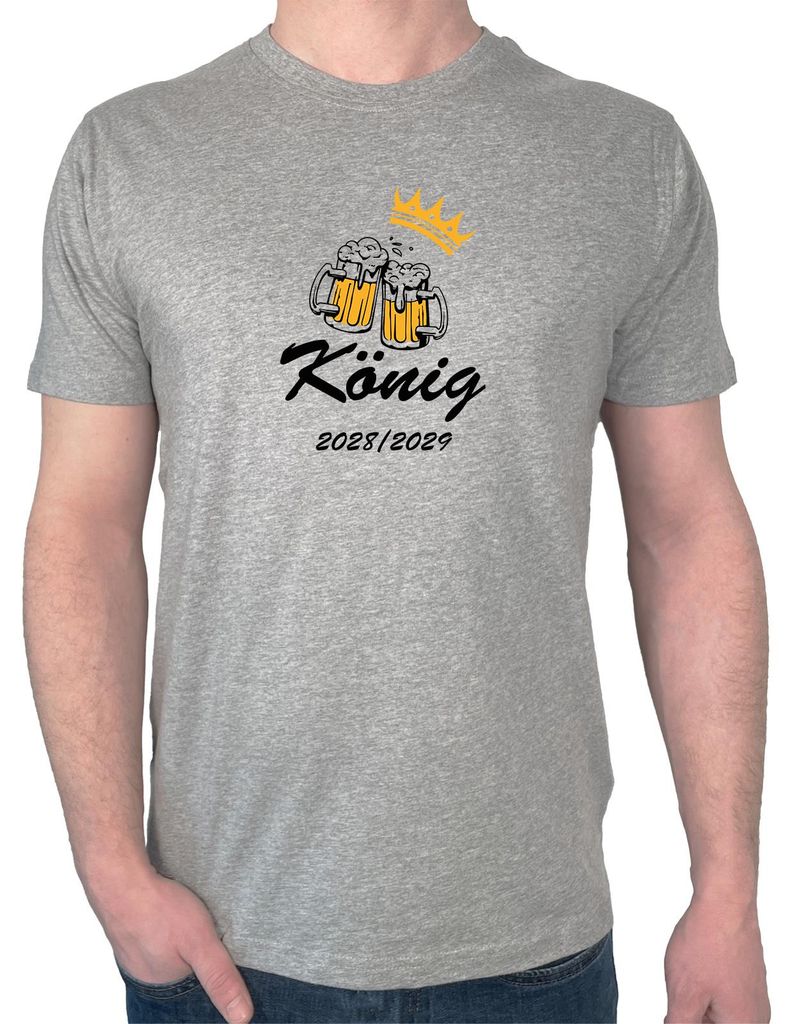 Huuraa Herren T-Shirt König 2028/29 Bierkrug Schüztenkönig L Sport Grey Bio Baumwolle Fairtrade Herrenshirt Geschenkidee