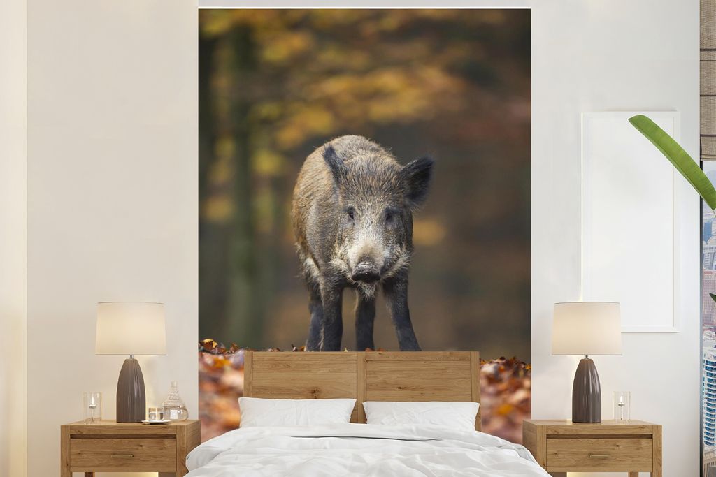 MuchoWow Fototapete für Wohnzimmer oder Schlafzimmer Wandtapete Vinyl Motivtapete Wildtier - Wald - Herbst - 200x300 cm - Wanddekorationen