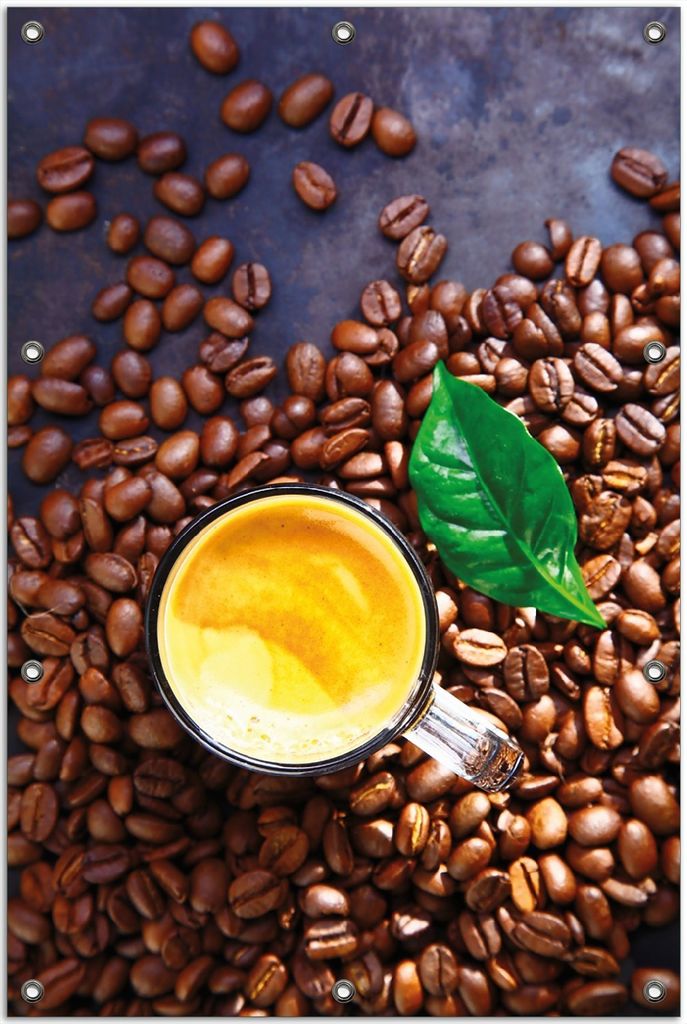 Wallario Outdoor-Poster für Garten oder Balkon, Motiv Kaffee und Bohnen, in ca. 80 x 120 cm