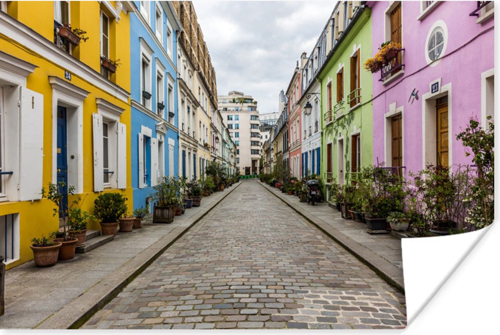 MuchoWow Poster Pastellfarbene Straße in Paris 120x80 cm - Bilder