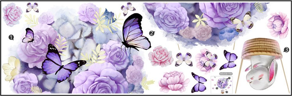 Wandtattoo Entzückendes Kaninchen mit Blumendruck, Wandaufkleber, Mädchenzimmer-Dekoration, einfach anzubringen, wasserdicht, Vinyl-Aufkleber