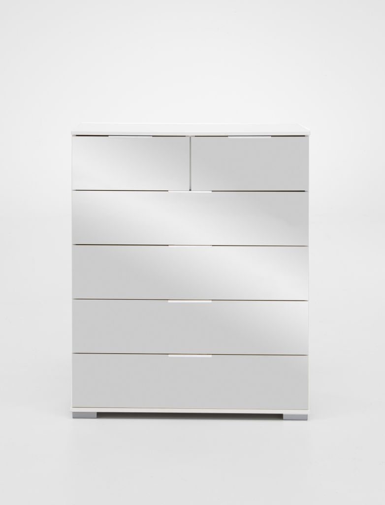 Schubkastenkommode "Easy Plus Kommoden" in weiß mit 6 Schubladen und Absetzungen in WEISS + ABS. SPIEGEL. Abmessungen (BxHxT) 82x102x42 cm