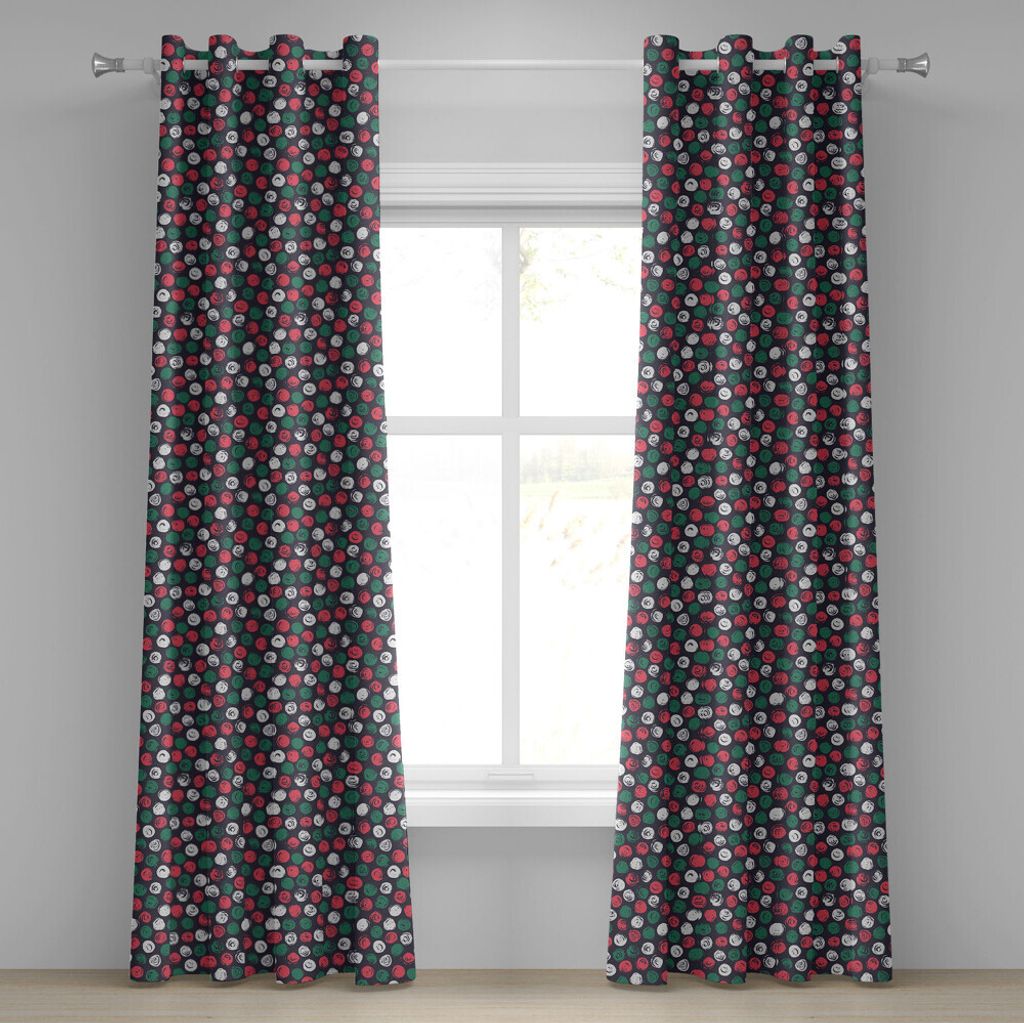 ABAKUHAUS Grunge Ösenvorhang, Abstrakte Blumen runder Bürsten-Anschlag-Effekt-Blumenhand gezeichnete Art, Dekorative 2-Panel-Fenstervorhänge, 28...