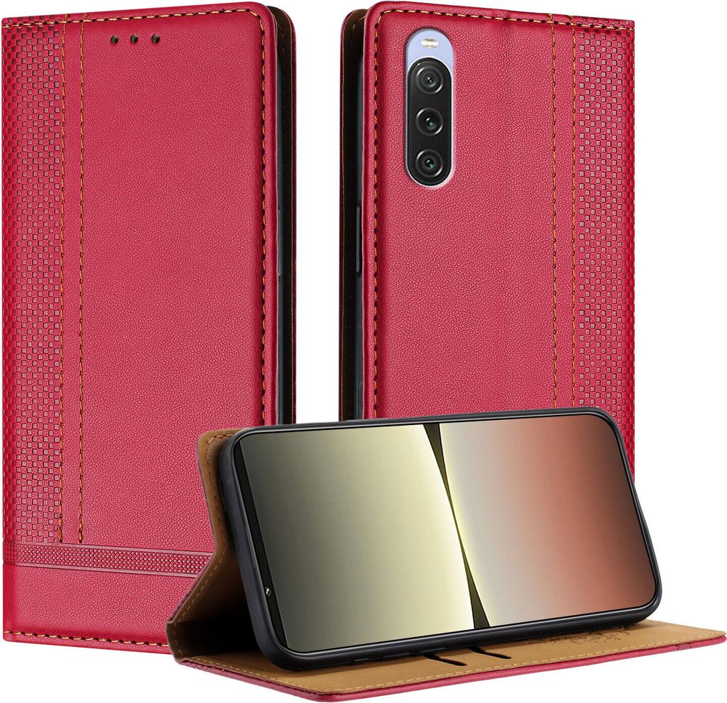 Handyhülle für Sony Xperia 10 V Leder Flip Klappbare Schutzhülle mit Standfunktion Rot