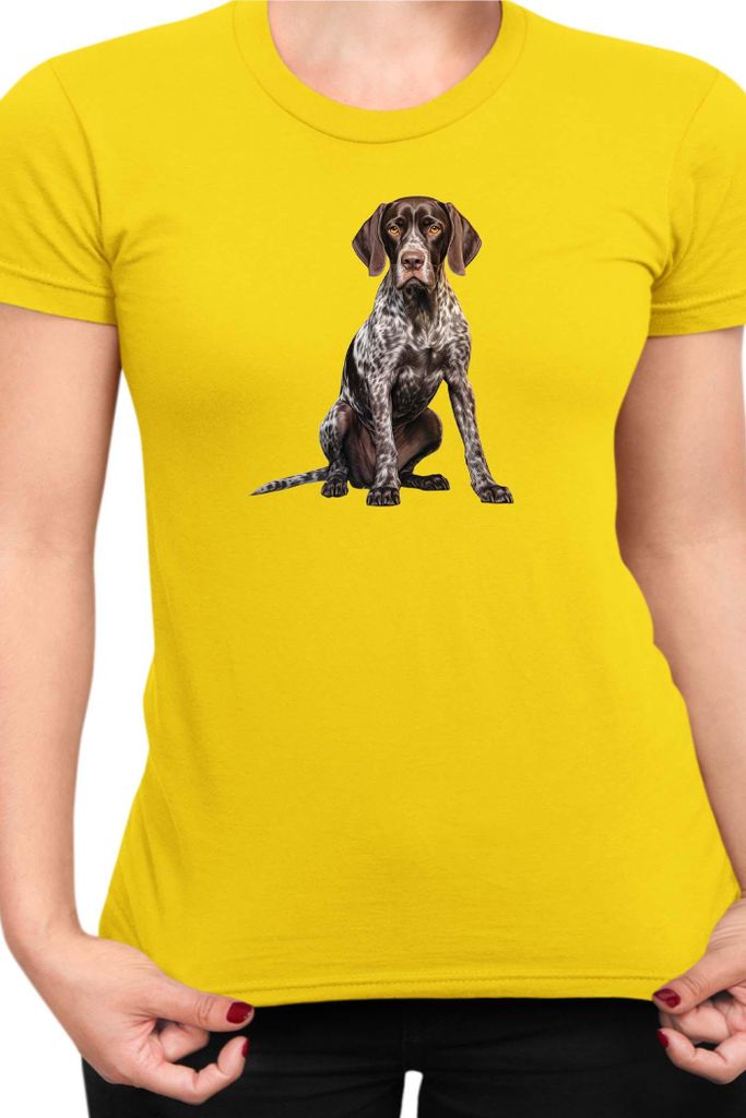 Damen T-Shirt Dogs Breeds German Shorthaired Pointer Dog Breed 006, Lady XS / Gelb