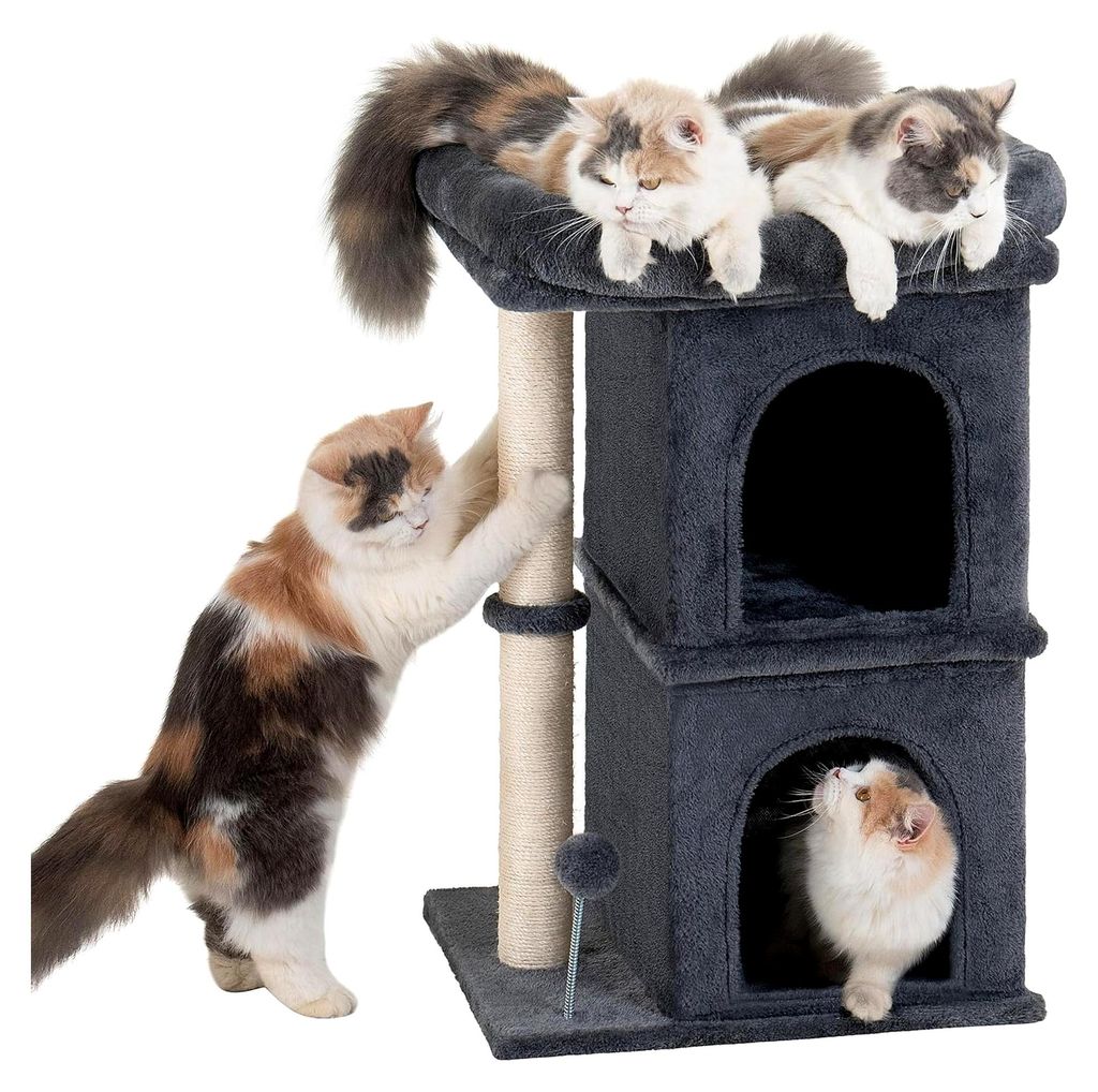 61 cm Kratzbaum für große Katzen, 2 Katzenhöhlen für kleine Katzen, Katzenbaum mit großer Liegefläche (48 x 40 cm), 61 cm hohe Katzentonne, d...