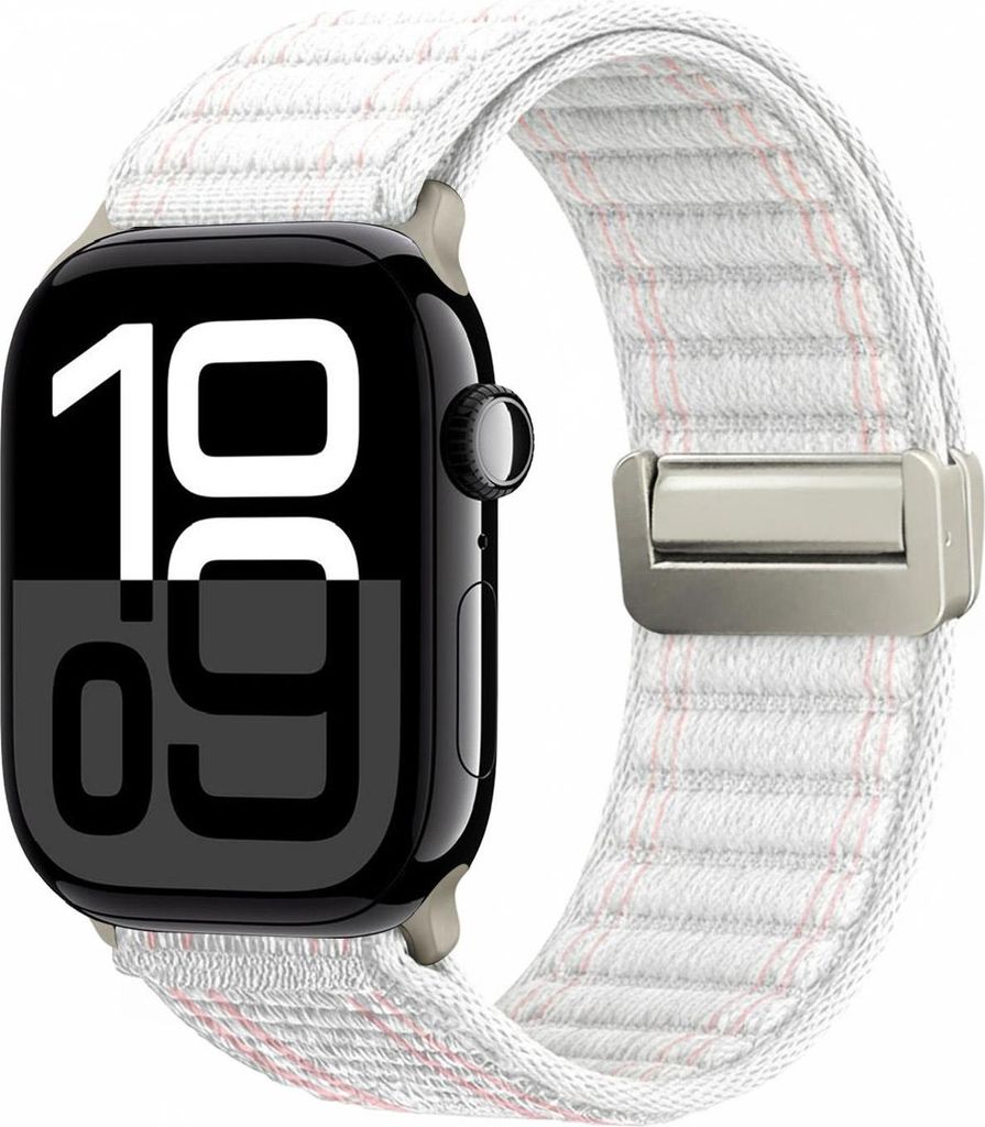 Smartwatch Armband für Apple Watch Series 11 46mm Nylon Textil Band Ersatzband Wechselband Magnetverschluss flexibel atmungsaktiv Weiß