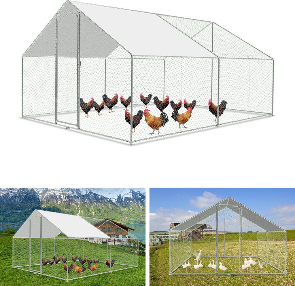 Freilaufgehege 3x4x2m - Metall Hühnerstall 12 m² mit Tür & Riegel