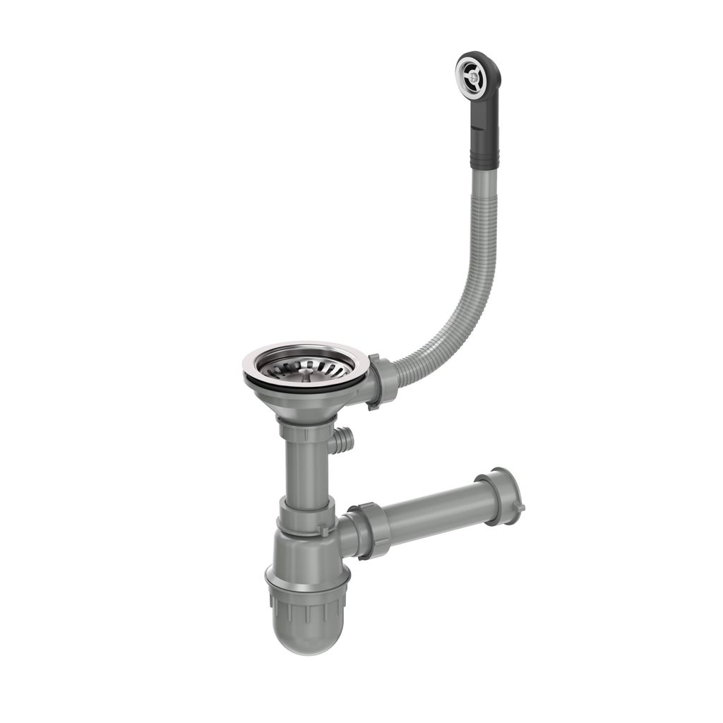 VBChome Ablaufventil 3 1/2′′ mit 1-Becken-Siphon Edelstahl für Granit Einbeckenspüle Anschluss für Geschirrspüler oder Waschmaschine