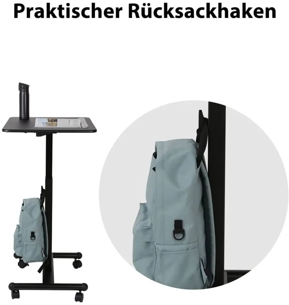 Table de lit sur roulettes noire réglable pour ordinateur portable - 5