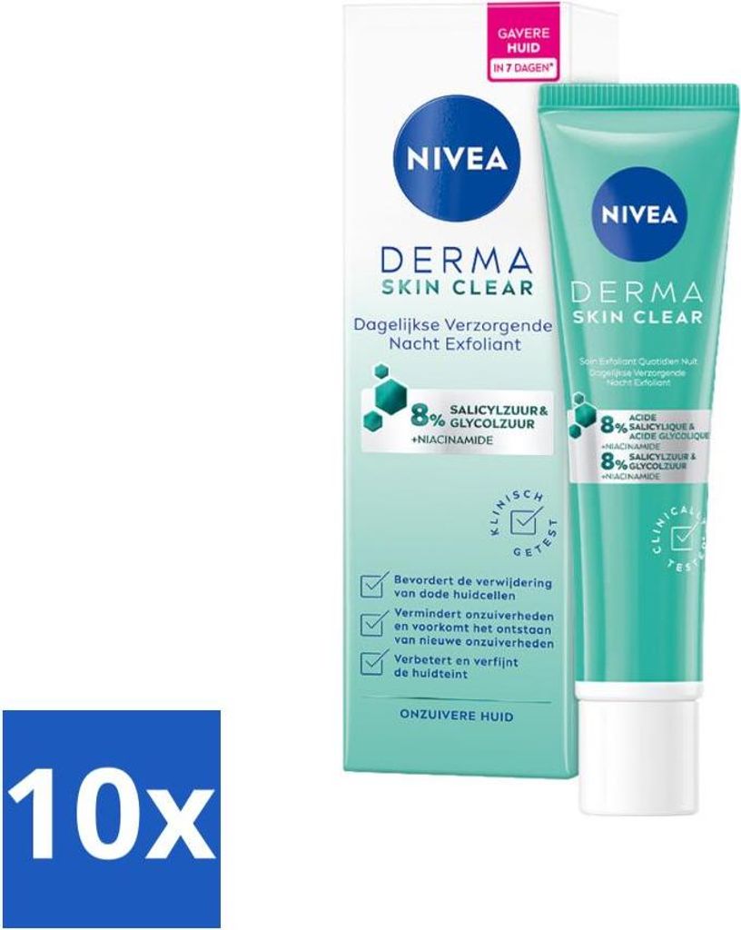 NIVEA – Nachtpeeling – DERMA Skin Pure Tagespflege – Mit Salicylsäure (AHA), Glykolsäure & Niacinamid – Gegen Akne & Mitesser – 40 ml -...
