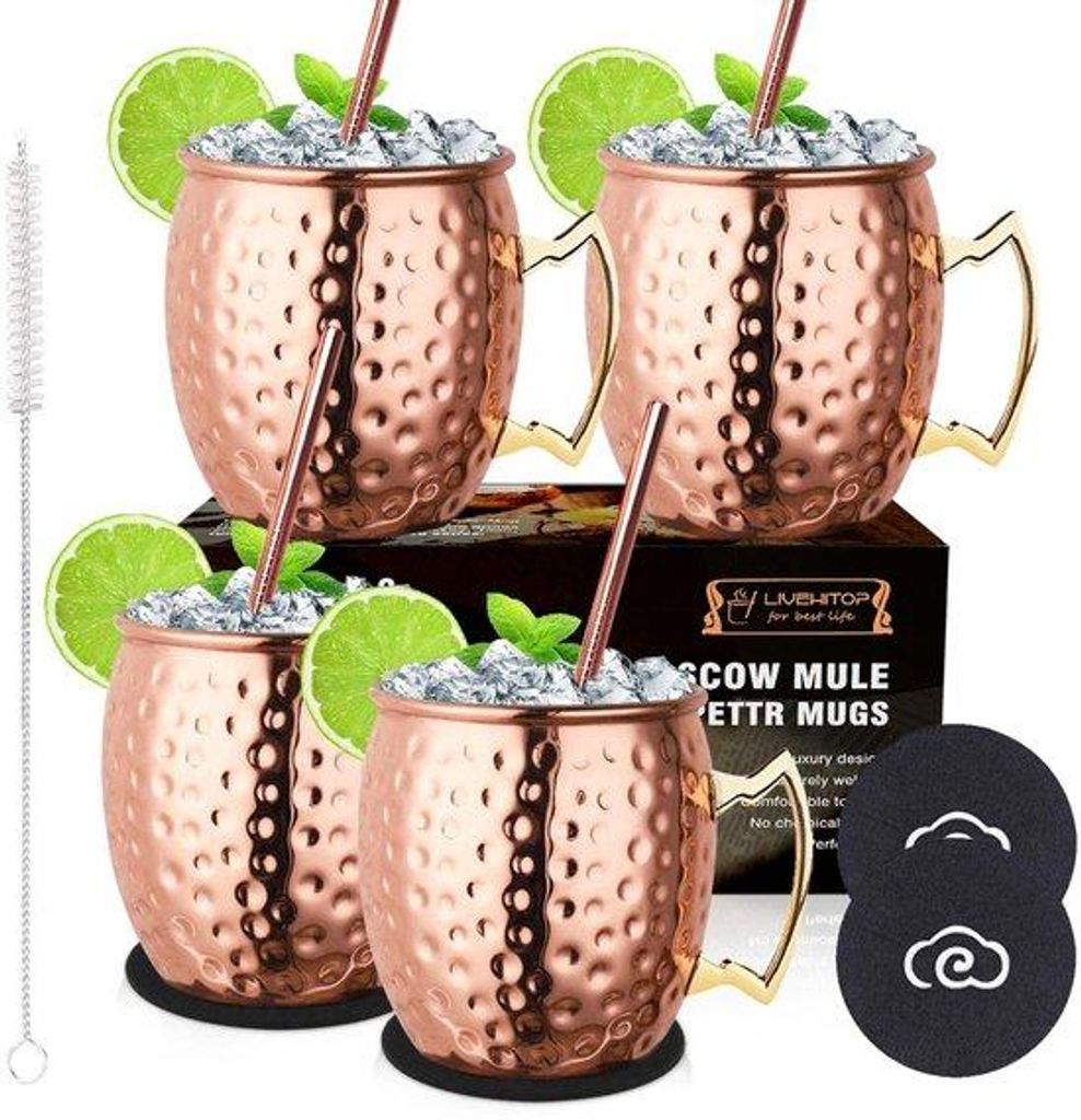 Moskauer Mokka-Einmachset, 4-teilig, kupferne Mokka-Tassen, 19,5 oz, handgefertigt, Cocktailgläser für frische Getränke, Weingläser, , Partyges...