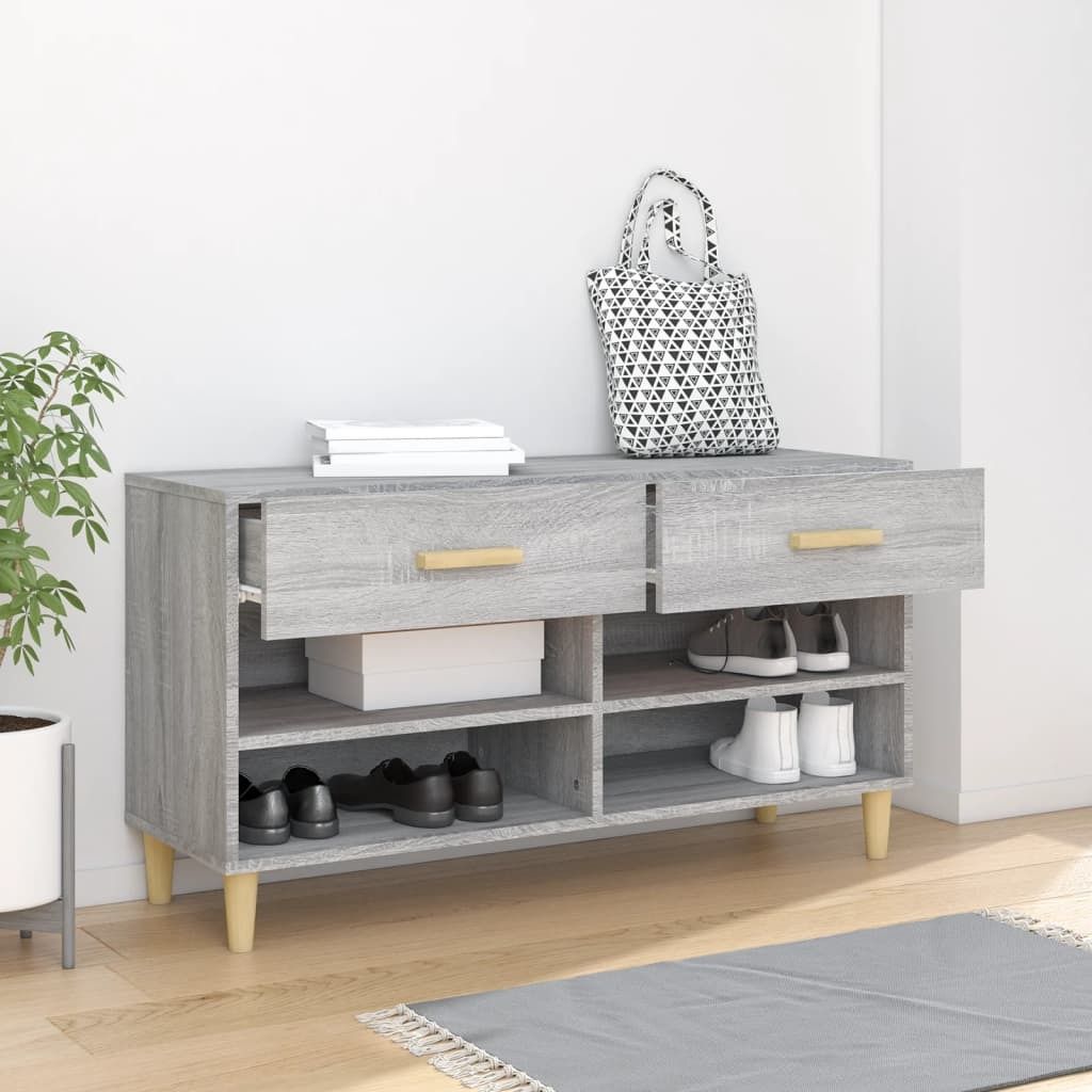 The Living Store Schuhschrank Grau Sonoma 102x35x55 cm Holzwerkstoff