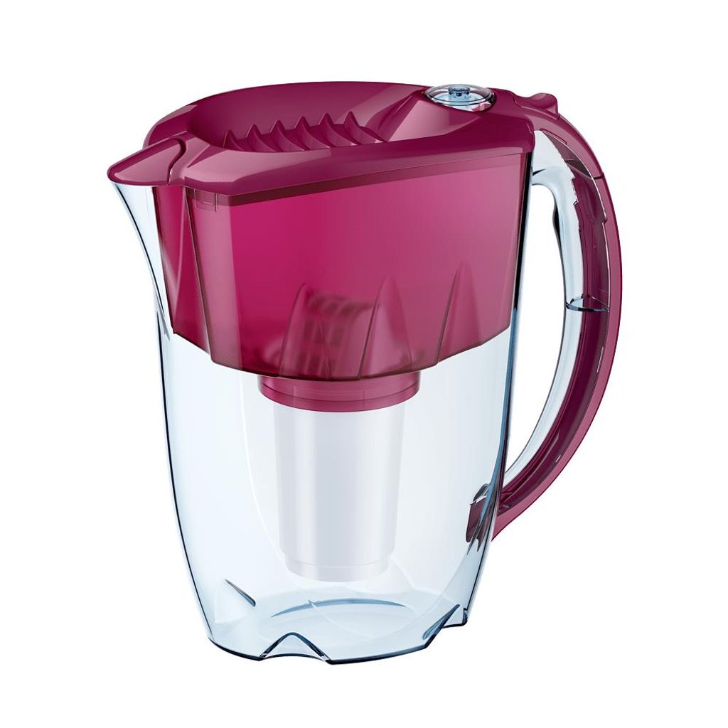 AQUAPHOR PRESTIGE Tischwasserfilter - Kannenfilter Krisch-Rot mit A5 Wasserfilter-Kartusche für bis zu 350 Liter frisch gefiltertes Wasser