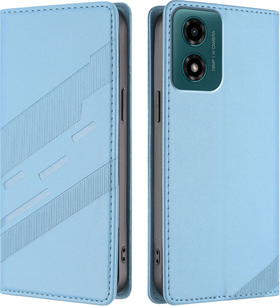 Hülle für Motorola Moto G04/Moto G24/Moto E14/Moto G04s, Kunstleder Brieftaschen Handyhülle mit Kartenfach und Standfunktion Hellblau