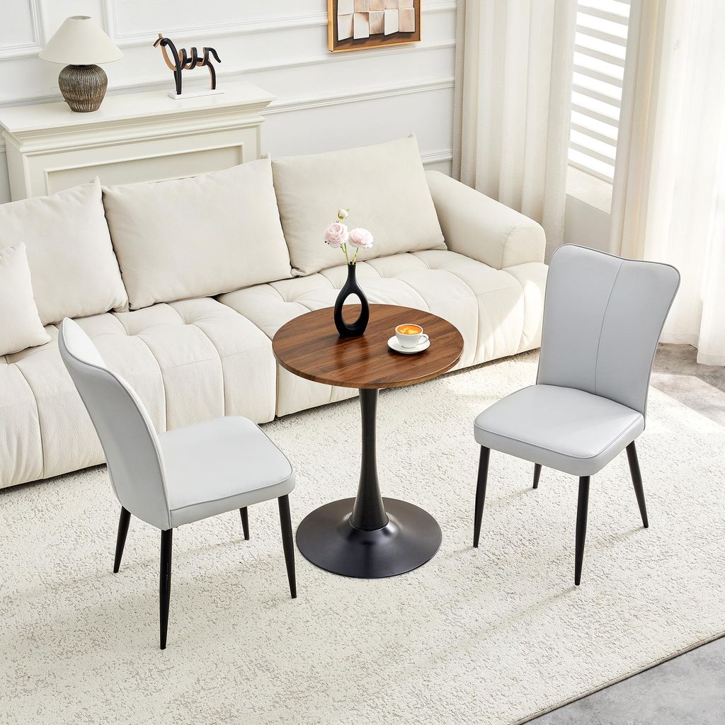 Hochwertiges 3-tlg. Tisch- und Stuhlset | Runder Bistrotisch Ø 60cm MDF | 2 Ergonomische PolyurethanStühle | Stabiler Trichterfuß | Platzsparend...