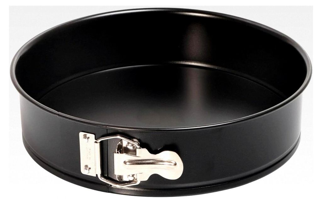 Klassische Springform 20 cm, mit Flachboden, runde Backform mit 1,85 l Füllmenge, antihaftbeschichteter Stahl, auslaufsicherer Rand, Schwarz