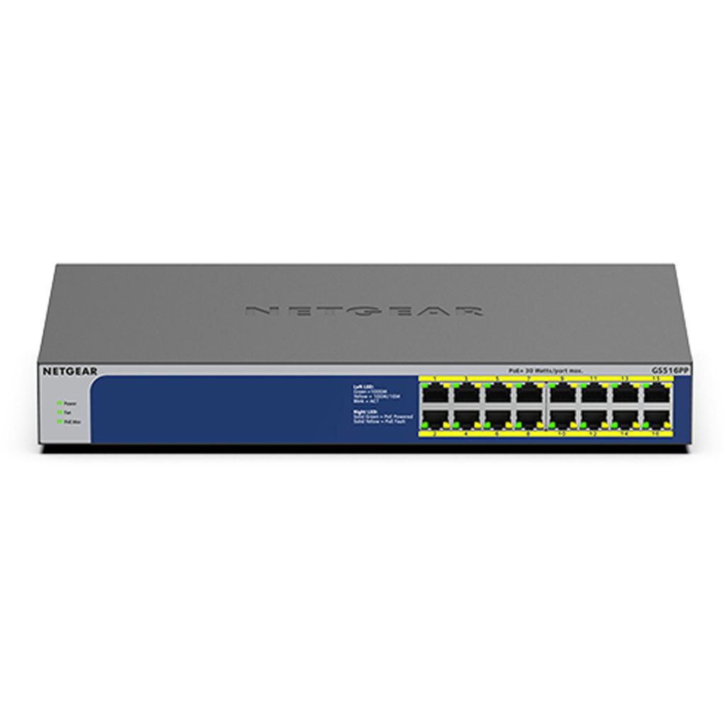 NETGEAR Switch 16x GB GS516PP-100EUS unmanaged POE HighPower