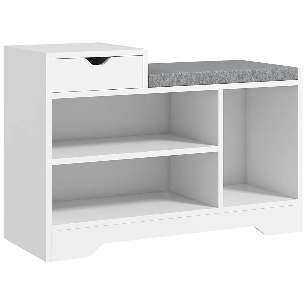 HOMCOM Banc à chaussures blanc avec tiroir et 3 compartiments 76cm