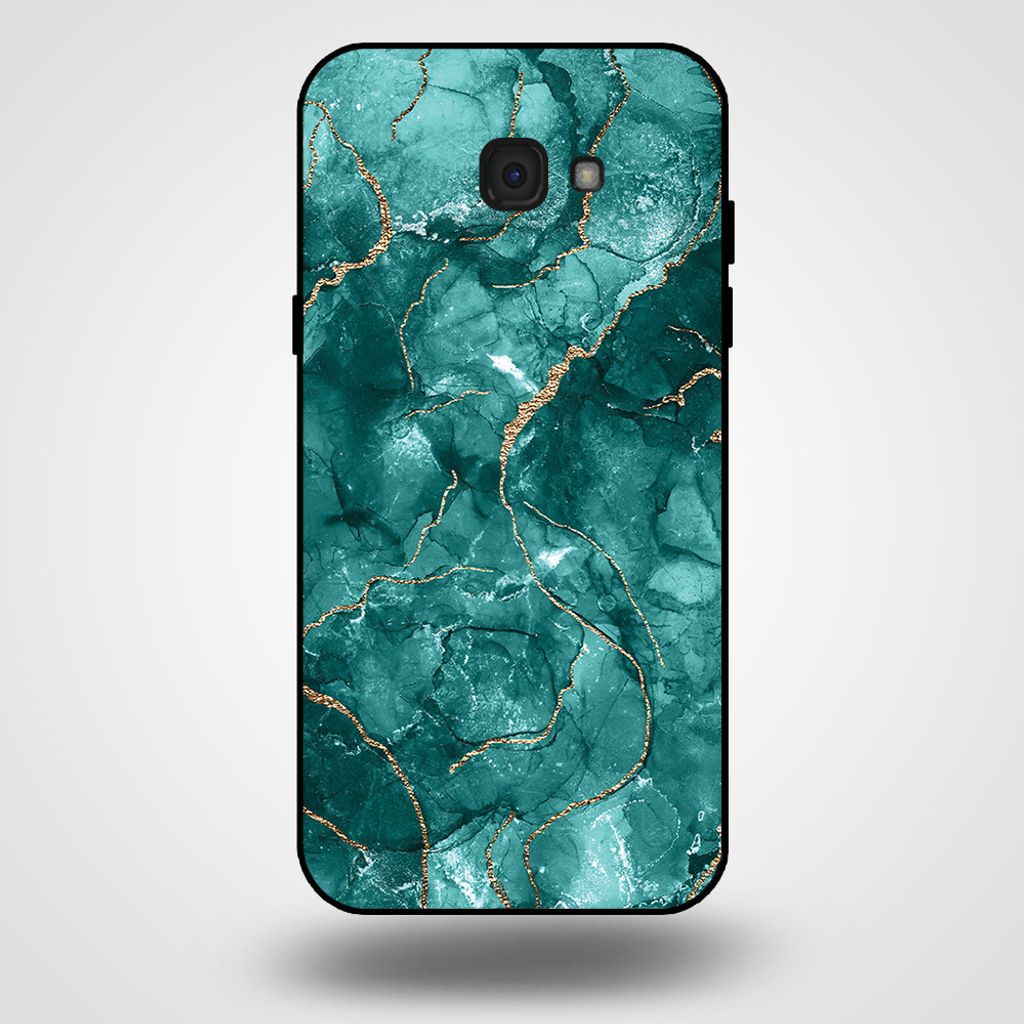 Smartphonica Handytasche für Samsung Galaxy A7 2017 mit Marmordruck - TPU Rückseite Hülle Marmor Design - Gold Grün