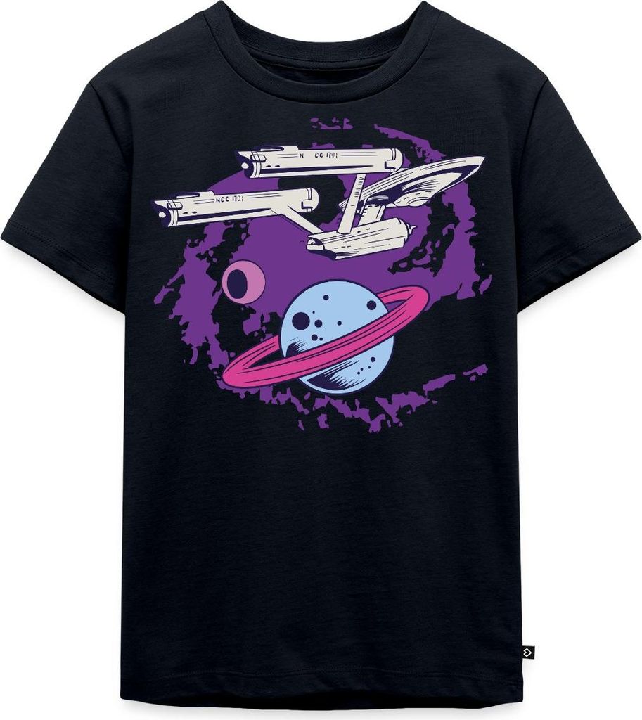 Spreadshirt Star Trek The Original Series Enterprise Planet Kinder Premium T-Shirt, 134/140 (8 Jahre), Navy