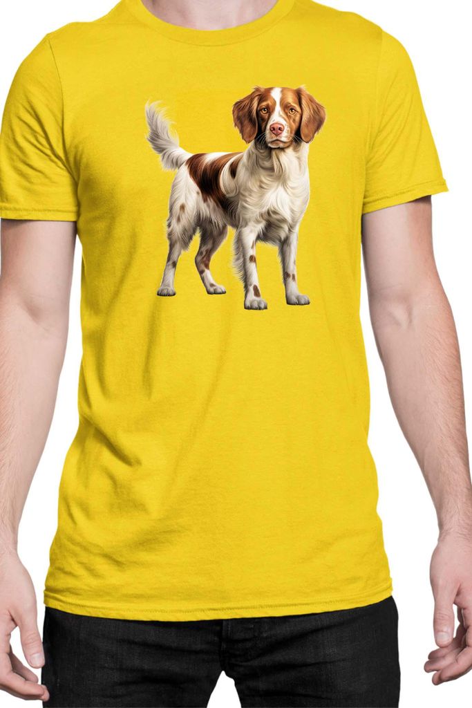 Herren T-Shirt Dogs Breeds Brittany Dog Breed 007, Man M / Gelb