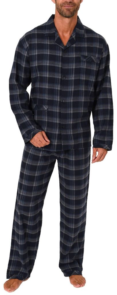 Herren Flanell Pyjama Schlafanzug langarm zum durchknöpfen Produktbild 