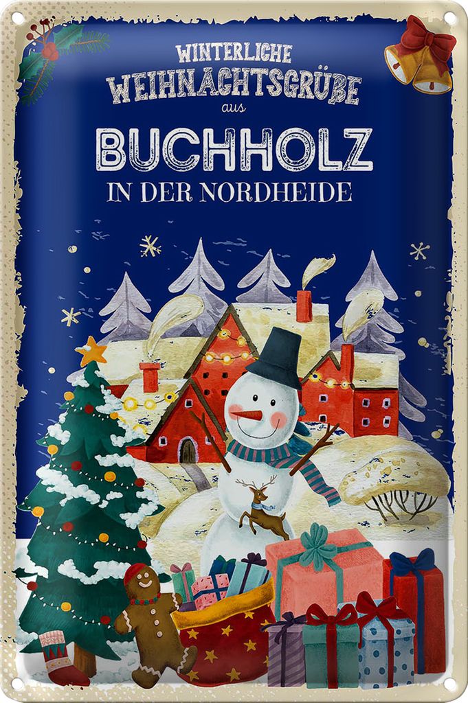 Blechschild Weihnachtsgrüße BUCHHOLZ 18x12cm