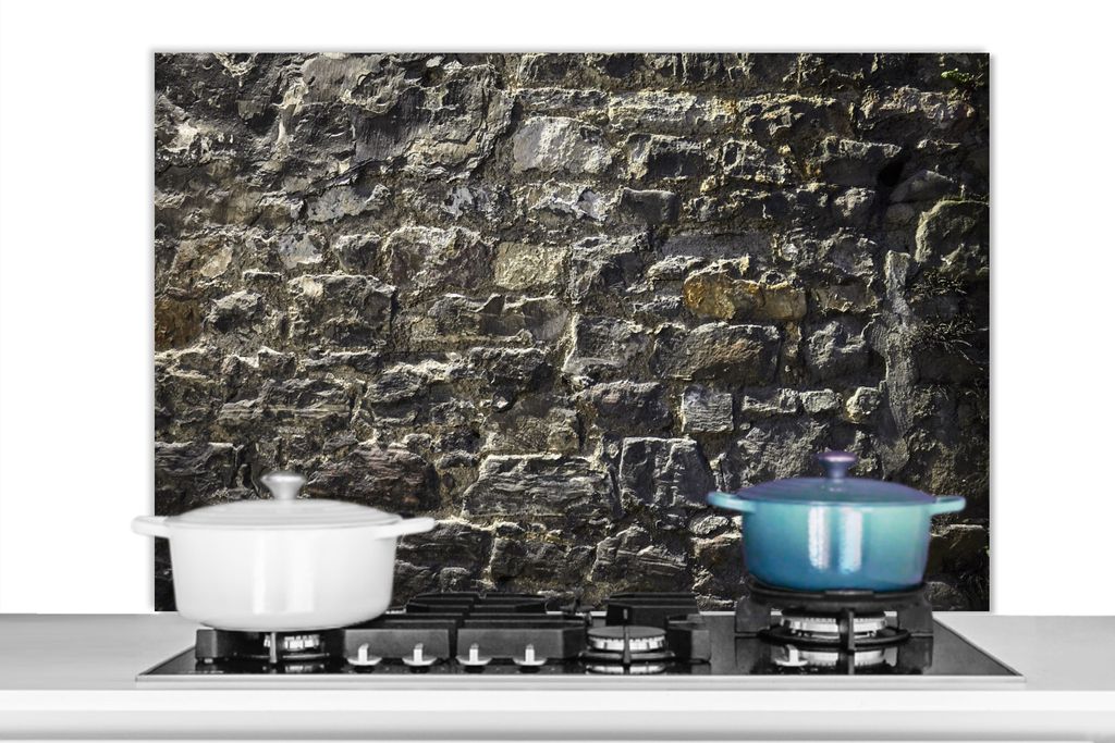 KitchenYeah Spritzschutz Küche - Küchenrückwand - Wandschutz für Herd und Spüle - Alte Mauer mit abgenutzten Steinen 100x65 - Alu-Dibond (A...