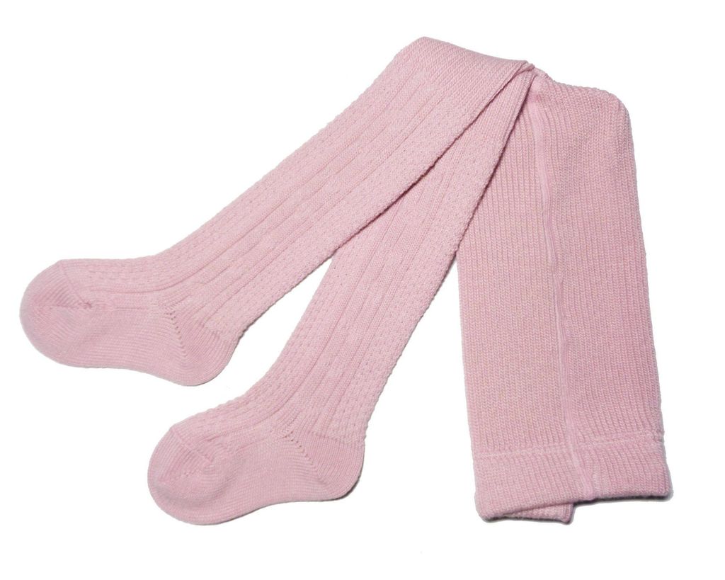 Kinderstrumpfhosen aus Wolle Zwei Zöpfe Rosa Größe 98-104 Produktbild 