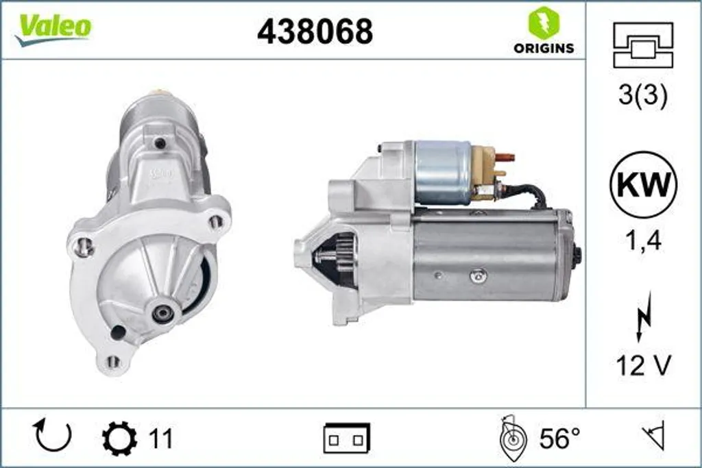 Démarreur Valeo 438068 Haute Fiabilité pour Moteurs HDI Peugeot et Citroën