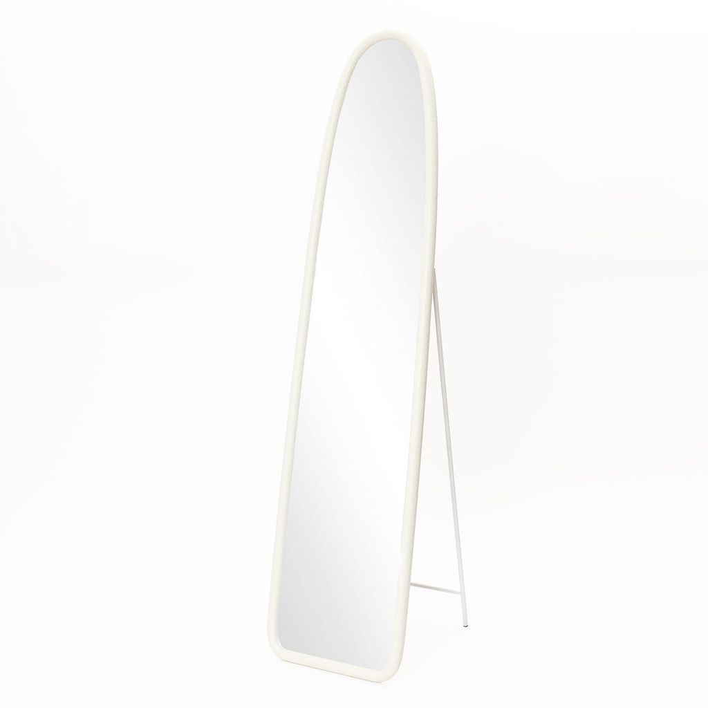 Standspiegel Holz Weiß, 175 x 43 cm, GewölbterGanzkörperspiegel mit Eleganter Gebogener Rahmen