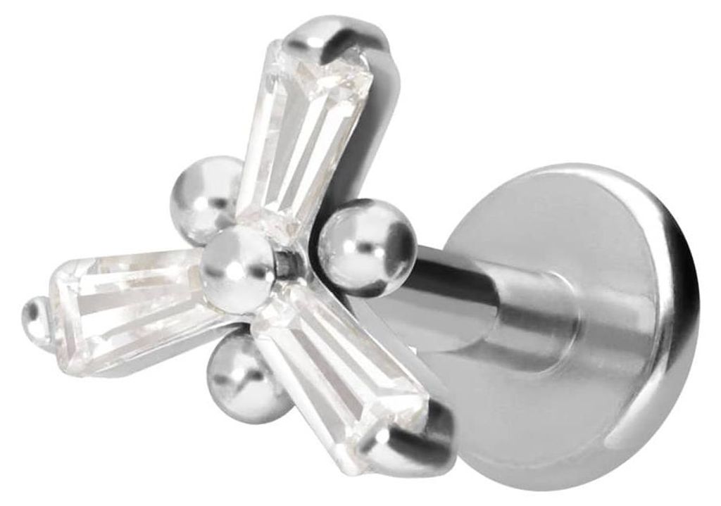 Ohrpiercing, Nasenpiercing Titan Labret mit Innengewinde KRISTALLBLUME Silber Stablänge: 8mm | Stabstärke: 1,2mm