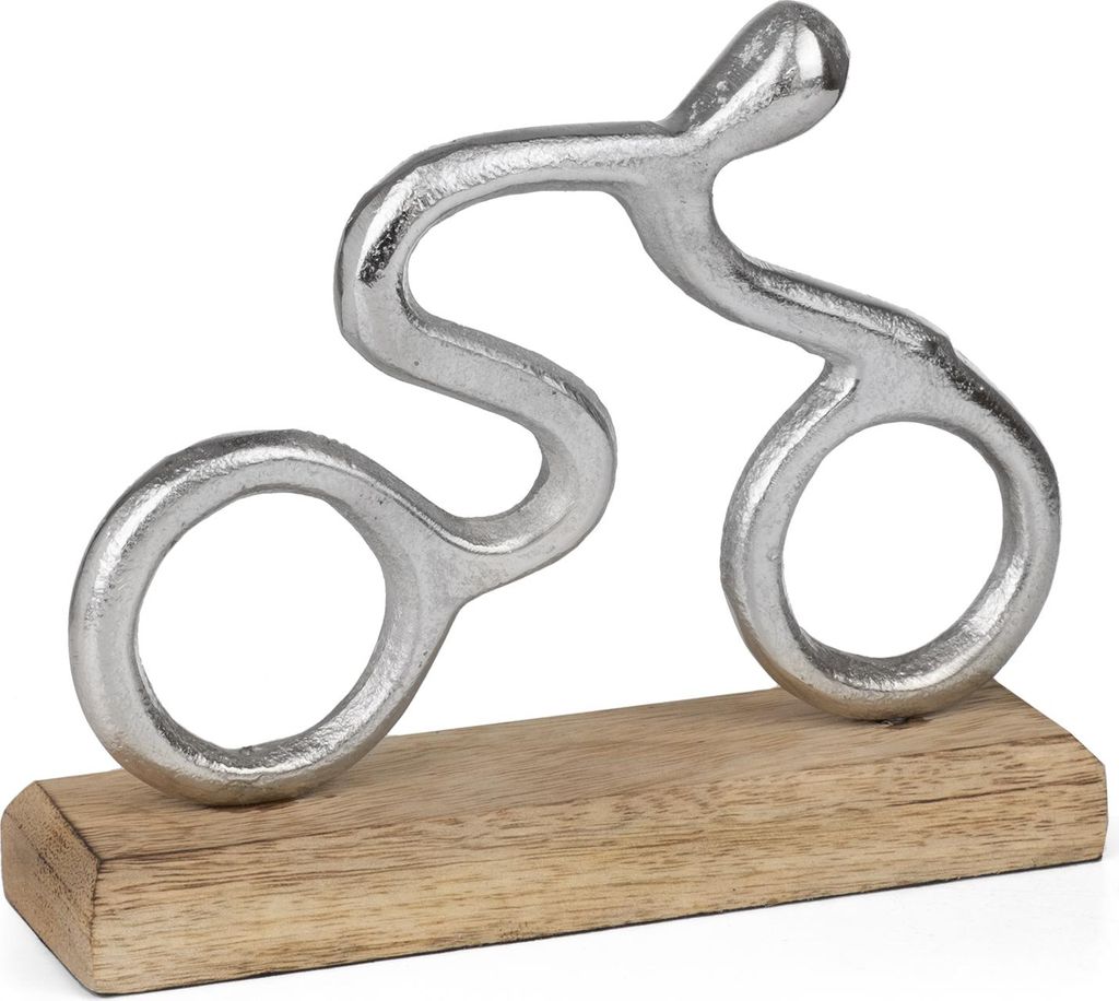 Moderne Fahrrad Dekofigur aus Aluminium auf Mangoholzsockel ca. 17,5 x 5 x 14,5 cm - Abstrakte Metall-Figur als Geschenk für Fahrradfahrer & Radli...