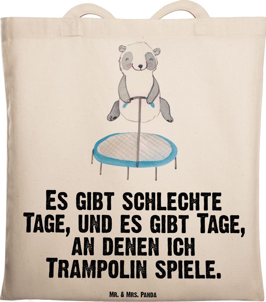 Mr. & Mrs. Panda Einkaufstasche Panda Trampolin springen - Transparent - Geschenk, Büchertasche, Tote Bag, Laptoptasche, Turnen, Fitnessstudio, Ta...