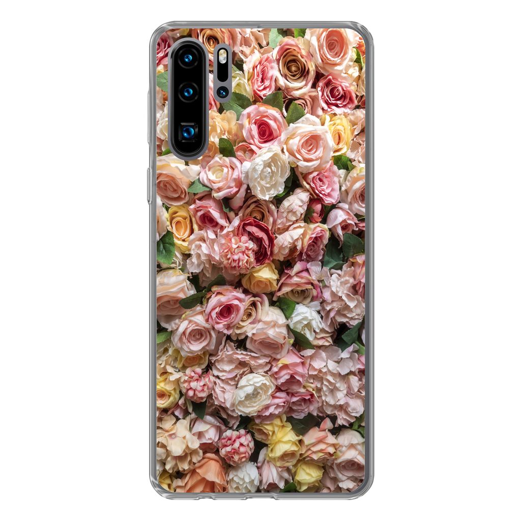 MuchoWow Handyhülle Schutzhülle Hülle für Huawei P30 Pro Rosen - Farben - Wand Silikon Softcase Handy Hülle - Schutzdeckel