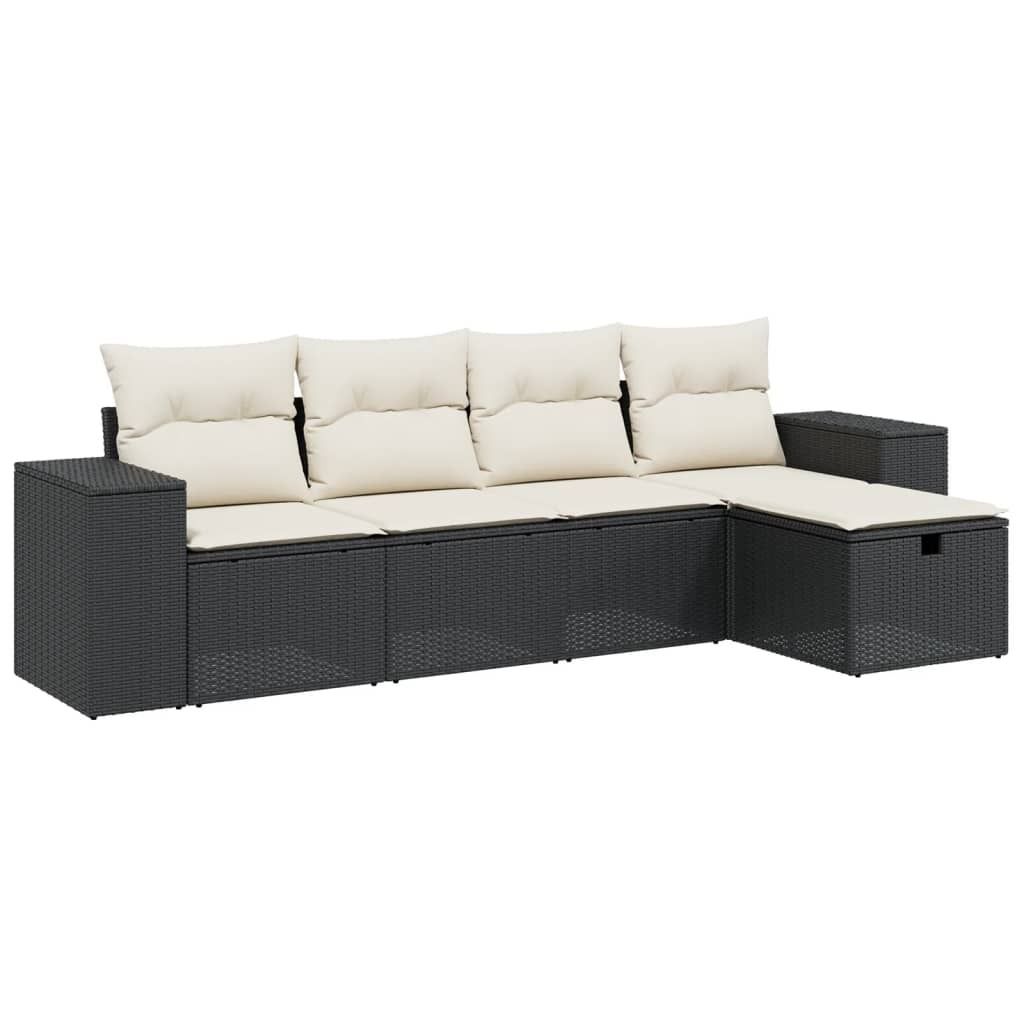 vidaXL 5-tlg. Garten-Sofagarnitur mit Kissen Schwarz Poly Rattan