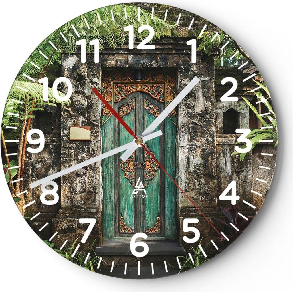 Wanduhr - Rund - Glasuhr - Tor Tür Grün - 30x30cm - Produktbild 