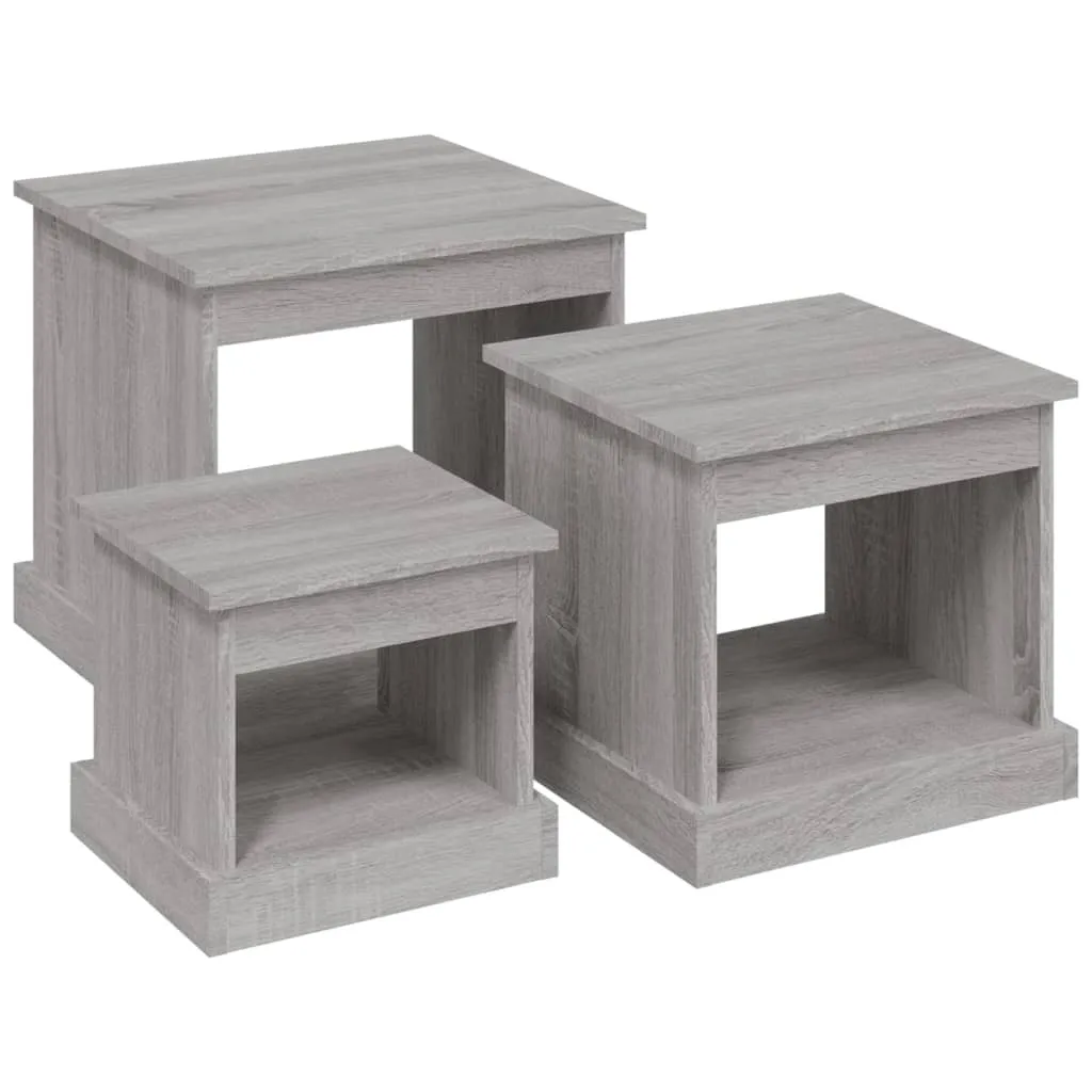 Tavolini 3 pz. Materiale a base di legno grigio Sonoma