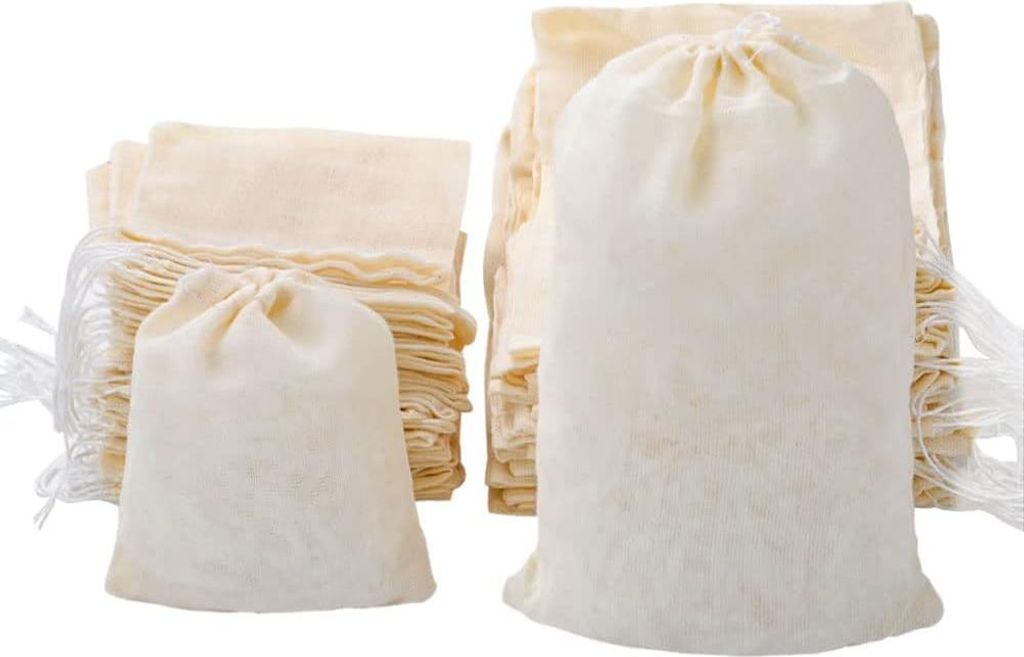 Wiederverwendbare Baumwoll-Teebeutel (60 Stück) - Baumwoll-Teebeutel mit Zugband für Tee, Kaffee, Kräuter - Küchenaccessoire - 8x10cm und 10x15cm