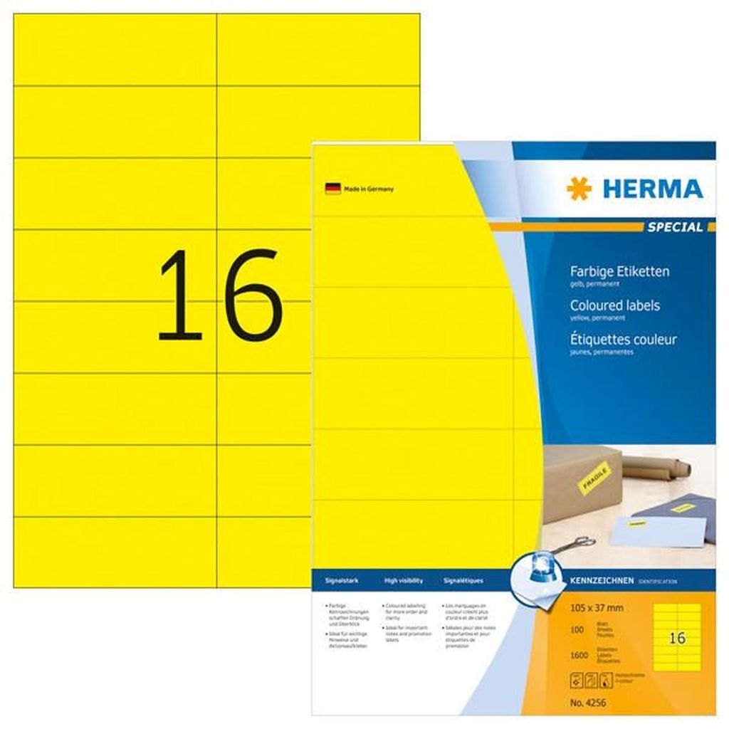 Etiketten A4 gelb 105x37 mm Papier matt 1600 St. Produktbild 