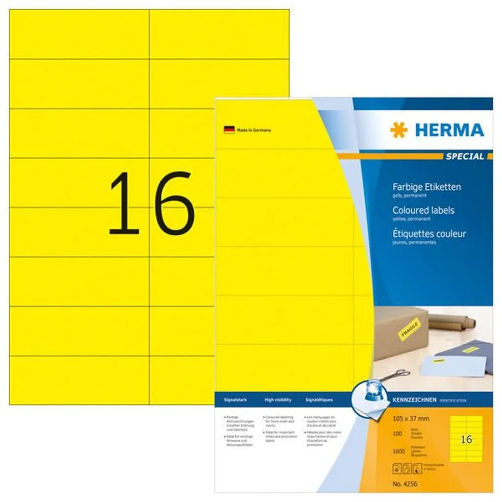 HERMA SuperPrint - Selbstklebende Etiketten - Gelb - 37 x 105 mm - 1600 Stck. (4256)