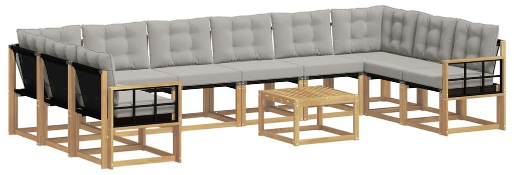 vidaXL Outdoor-Sofagarnitur mit Kissen 11 pcs Weiß und Hellgrau