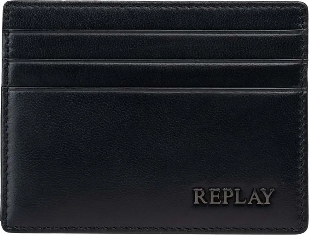 Porte-cartes en cuir noir Replay accessoire de petite maroquinerie homme