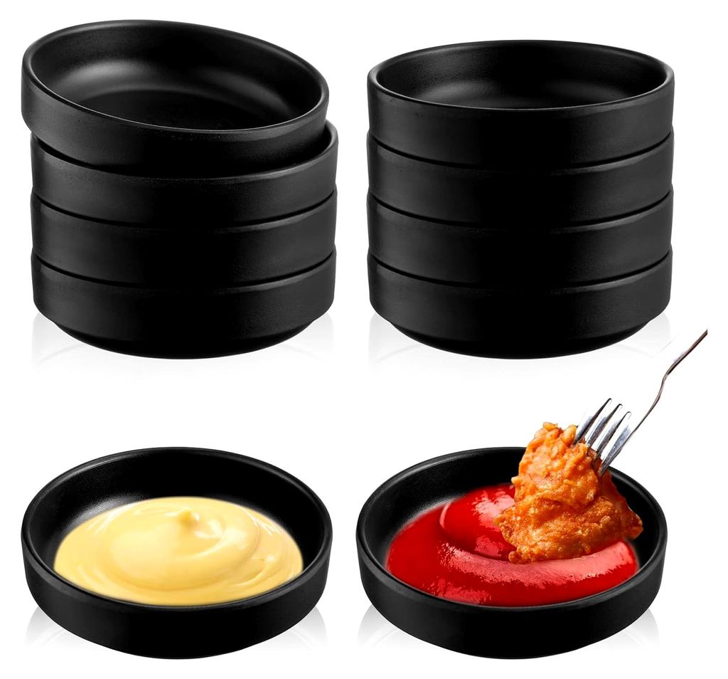 10 Stück Dipschalen Set, schwarze Dip Schälchen 8,7 x 2,5 cm aus Melamin, runde kleine Schalen für Saucen, Gewürze und Snacks, stapelbar