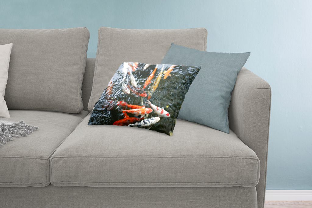 MuchoWow Zierkissen Sofakissen Wohnzimmer Dekokissen 60x40 cm Eine große Gruppe von Koi Karpfen - Kopfkissen - Polster mit Foto